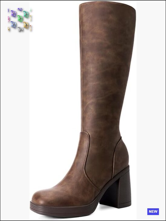 Shoes - Knee High Chunky Heeled Platform Boots Square Toe Side Zipper Women's Tall Boots